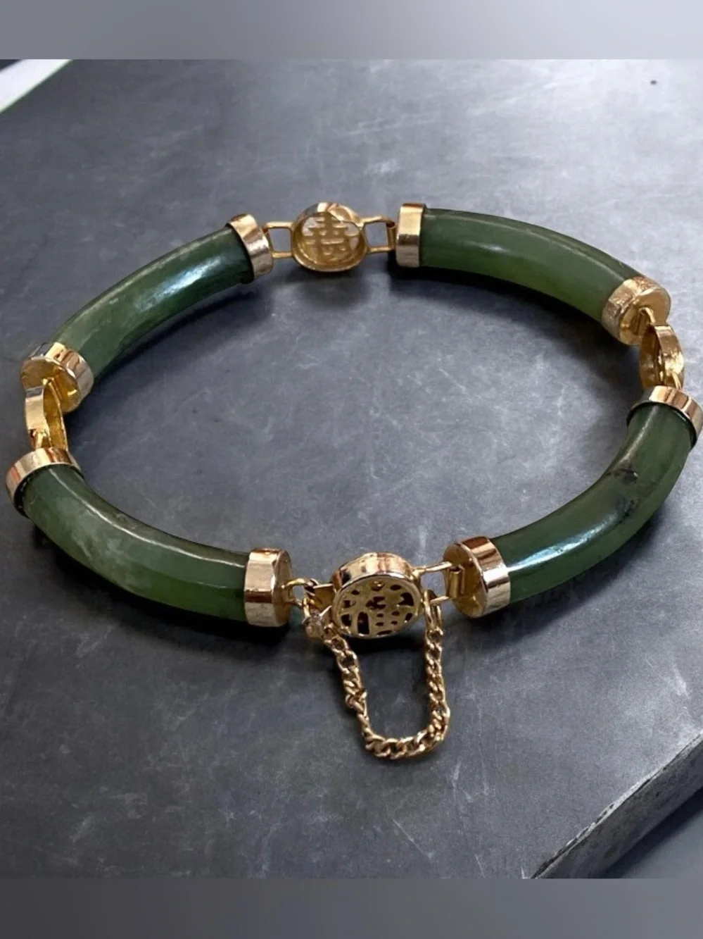 Vintage Chinese nephrite Jade Goldtone bracelet